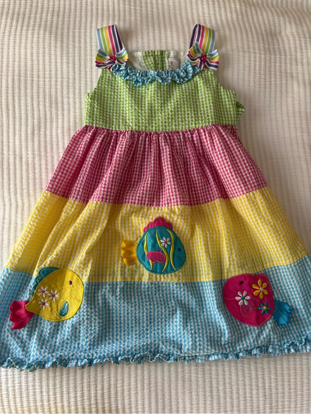 Emily Rose Colorblock Fish Appliqué Sundress - Pink, Yellow, Blue, Green